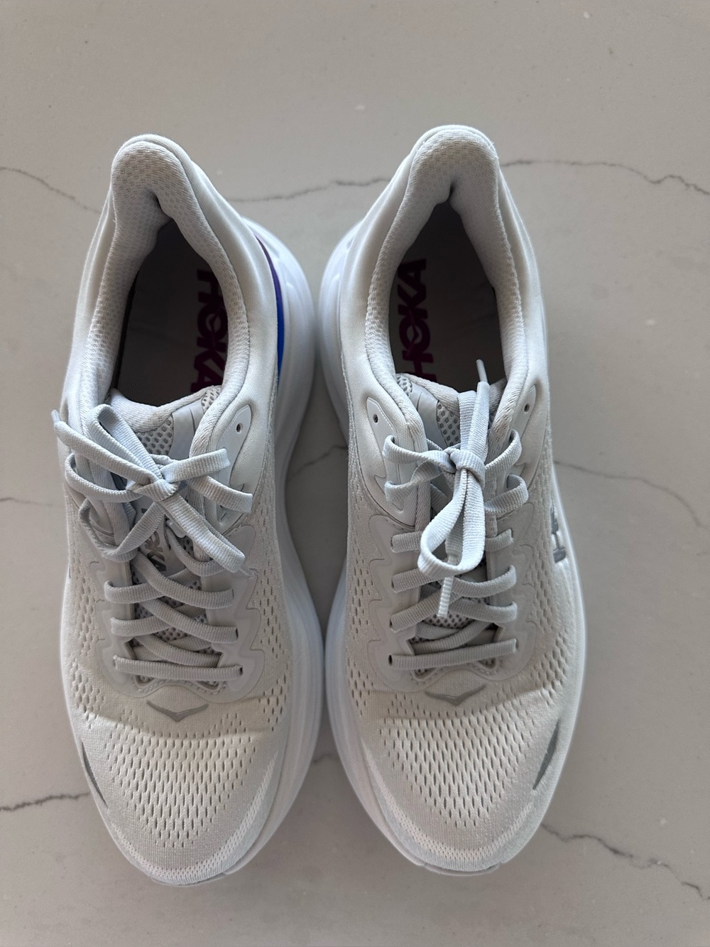 HOKA Women's Bondi 9 Running Walking Shoes Sneakers White/Pink/Blue Retail: $175 - Picture 4 of 15
